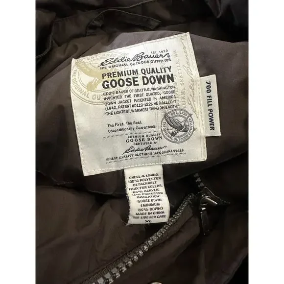 Eddie Bauer Goose Down Puffer Vest Women's XL Brown Quilted Snap Zip Pockets - Picture 4 of 8